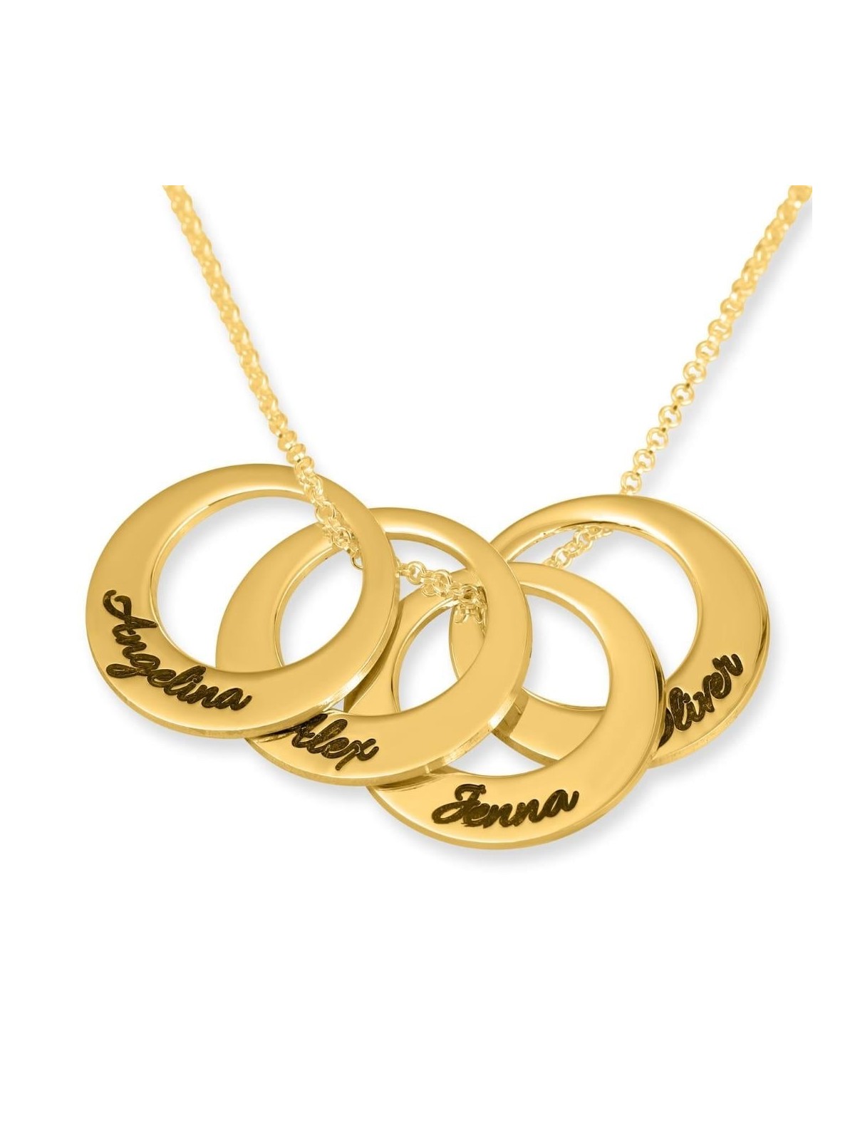 24K Yellow Gold Plated Hebrew Name Rings Mom Necklace (Up to 5 Names)