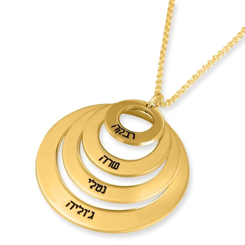 Hebrew Name Necklace For Mom - 24K Yellow Gold Plated English or Hebre