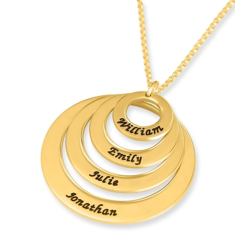 Hebrew Name Necklace For Mom - 24K Yellow Gold Plated English or Hebre