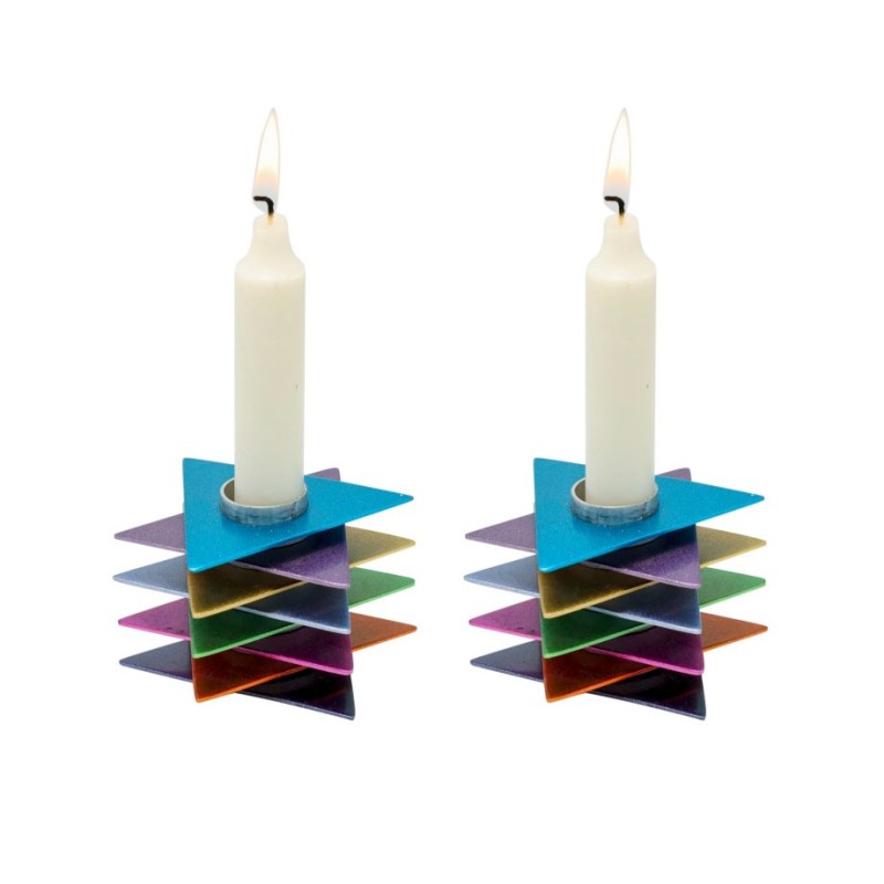 Yair Emanuel Shabbat Candlesticks Stacked Triangle S... | Candlesticks