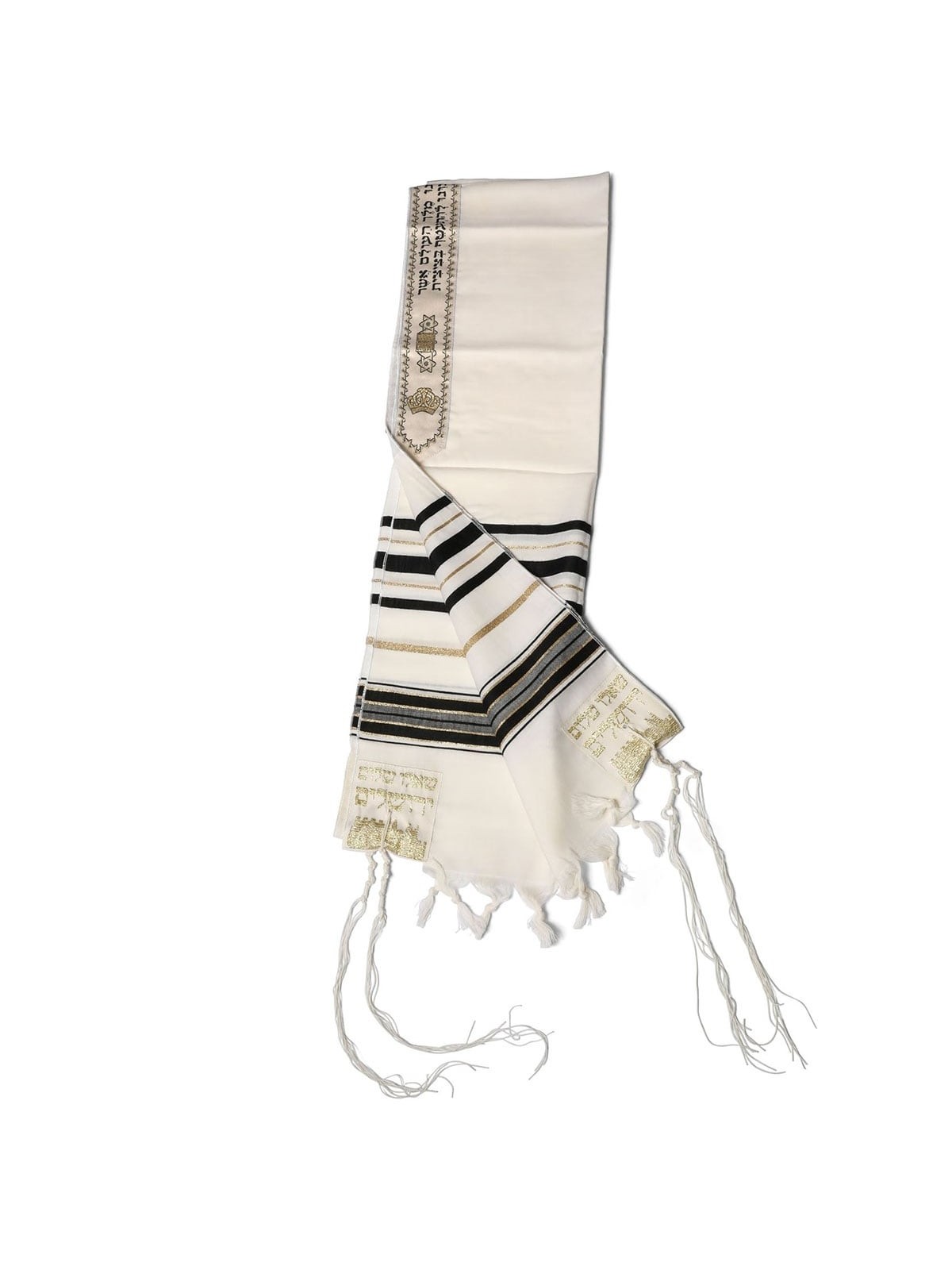 Talitnia Traditional Pure Wool Tallit - Black with Gold Stripes
