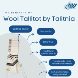 Talitnia Traditional Pure Wool Tallit - Black with Gold Stripes