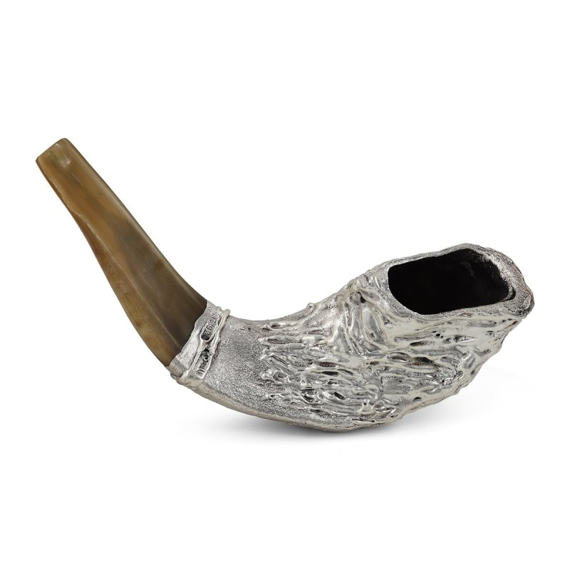 Barsheshet-Ribak English/Hebrew Customizable Silver-Plated Shofar With