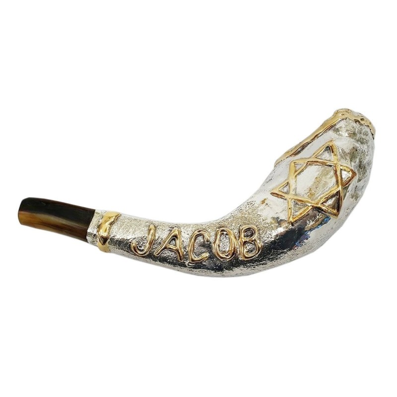 Barsheshet-Ribak English/Hebrew Customizable Silver-Plated Shofar With