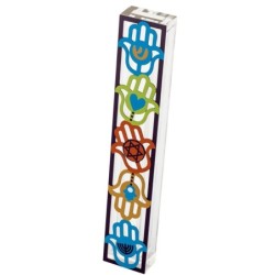 Dorit Judaica Large Acrylic Mezuzah Case With Colorful Hamsa Design