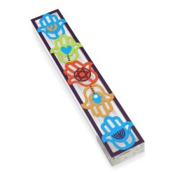 Dorit Judaica Large Acrylic Mezuzah Case With Colorful Hamsa Design