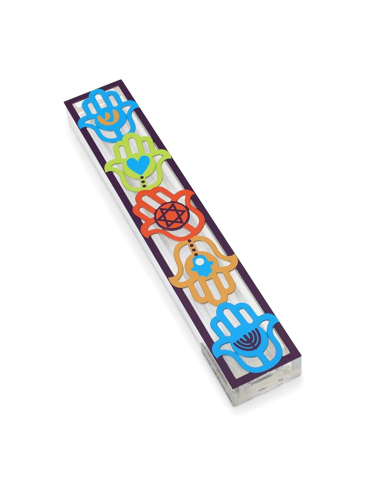 Dorit Judaica Large Acrylic Mezuzah Case With Colorful Hamsa Design