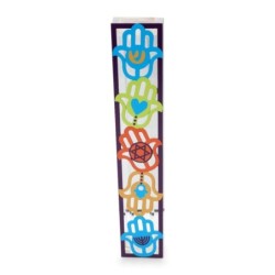 Dorit Judaica Large Acrylic Mezuzah Case With Colorful Hamsa Design