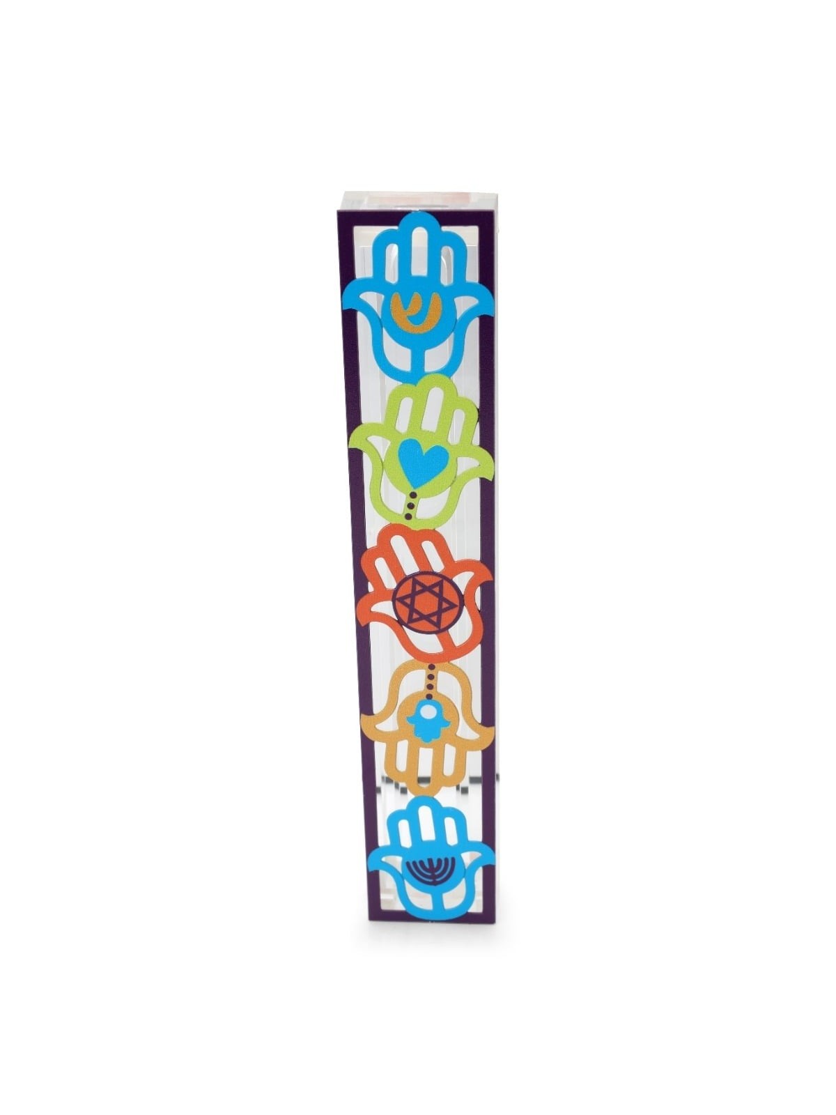 Dorit Judaica Large Acrylic Mezuzah Case With Colorful Hamsa Design