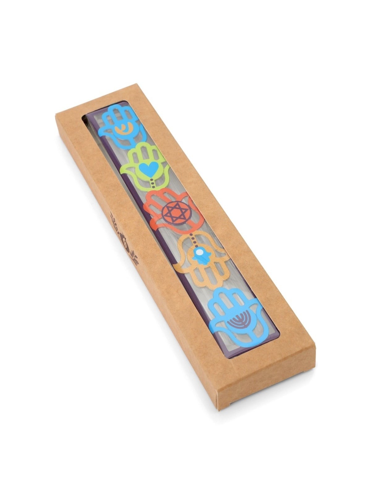 Dorit Judaica Large Acrylic Mezuzah Case With Colorful Hamsa Design
