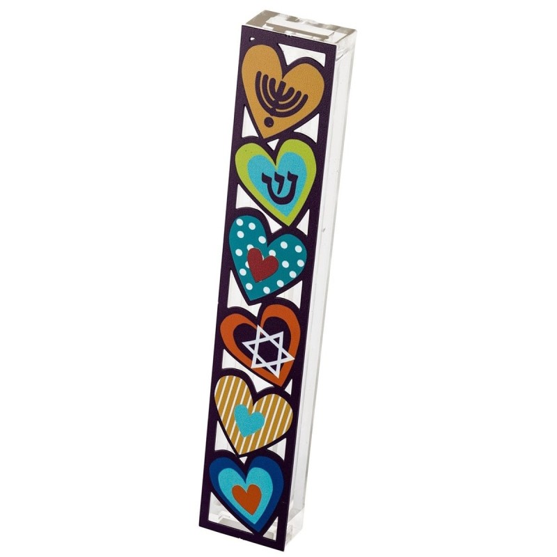Dorit Judaica Large Acrylic Mezuzah Case With Colorful Hamsa Design