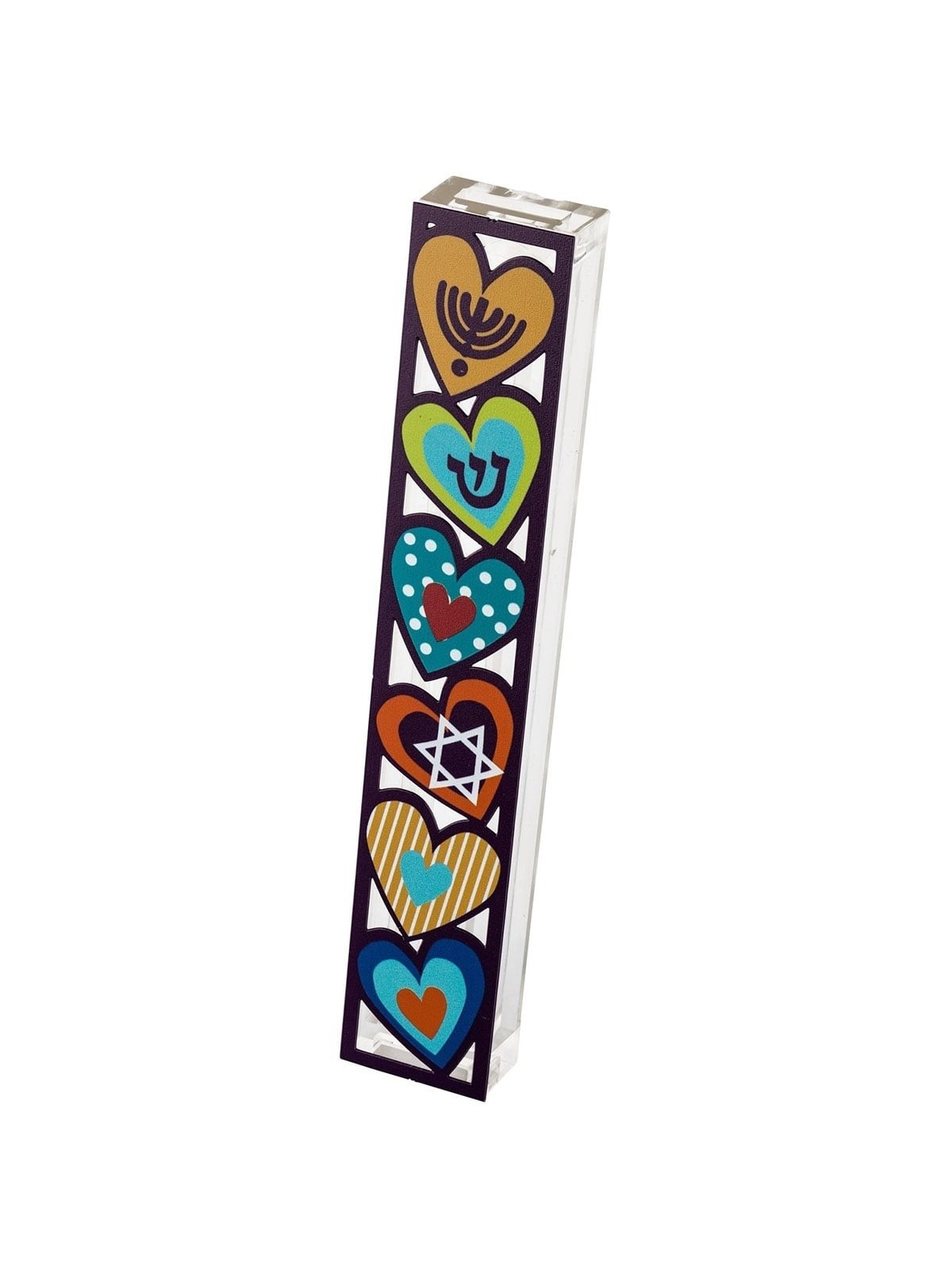 Dorit Judaica Large Acrylic Mezuzah Case With Colorful Hamsa Design