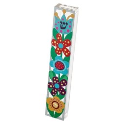 Dorit Judaica Large Acrylic Mezuzah Case With Colorful Hamsa Design