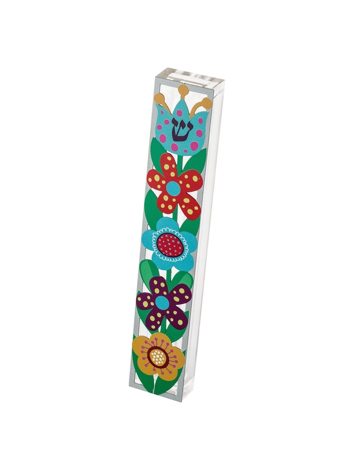 Dorit Judaica Large Acrylic Mezuzah Case With Colorful Hamsa Design