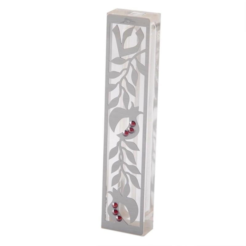 Dorit Judaica Acrylic Mezuzah Case with Laser-Cut with Swarovski Stone