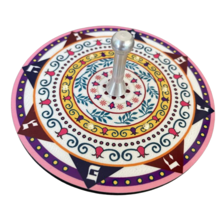 Dorit Judaica Large Pomegranate Ring & Crystal Stone Wooden Dreidel