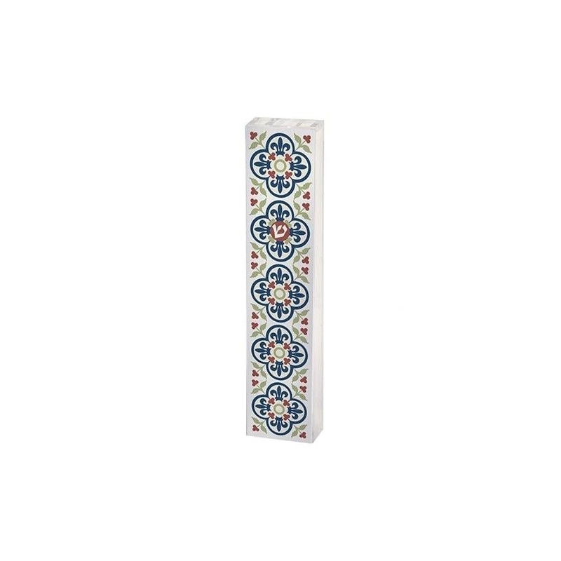 Dorit Judaica Acrylic Mezuzah Case with Aluminum Front - Flowers