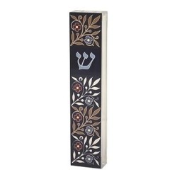 Dorit Judaica Acrylic Mezuzah Case with Aluminum Front - Flowers (Blue