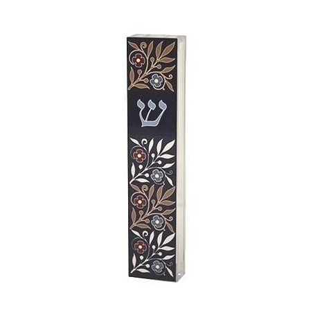 Dorit Judaica Acrylic Mezuzah Case with Aluminum Front - Flowers (Blue