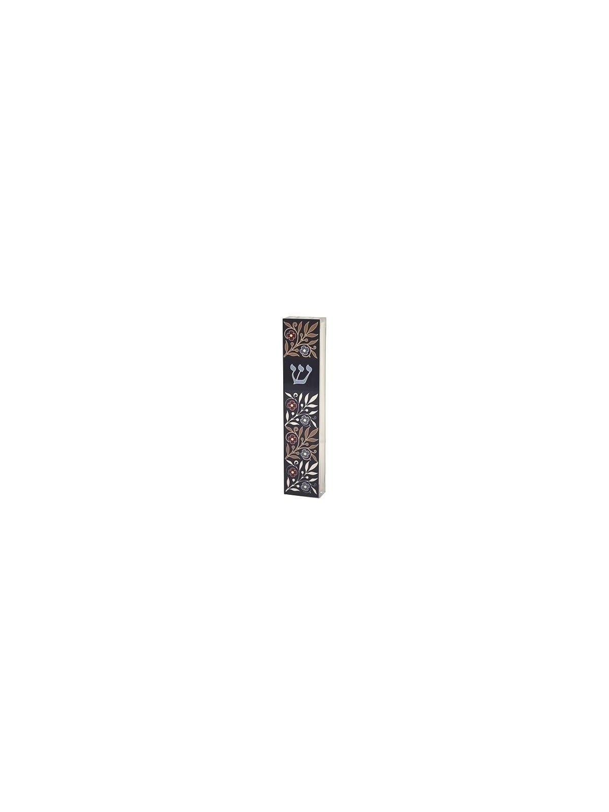 Dorit Judaica Acrylic Mezuzah Case with Aluminum Front - Flowers (Blue
