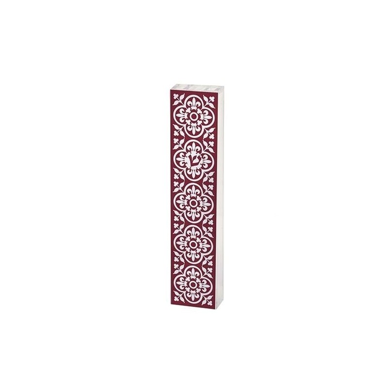 Dorit Judaica Acrylic Mezuzah Case with Aluminum Front - Red Garden