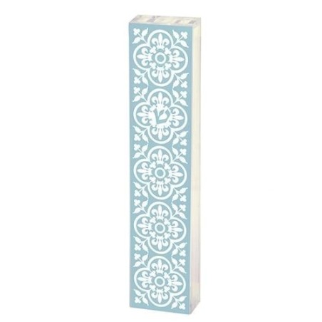 Dorit Judaica Acrylic Mezuzah Case with Aluminum Front - Blue Garden