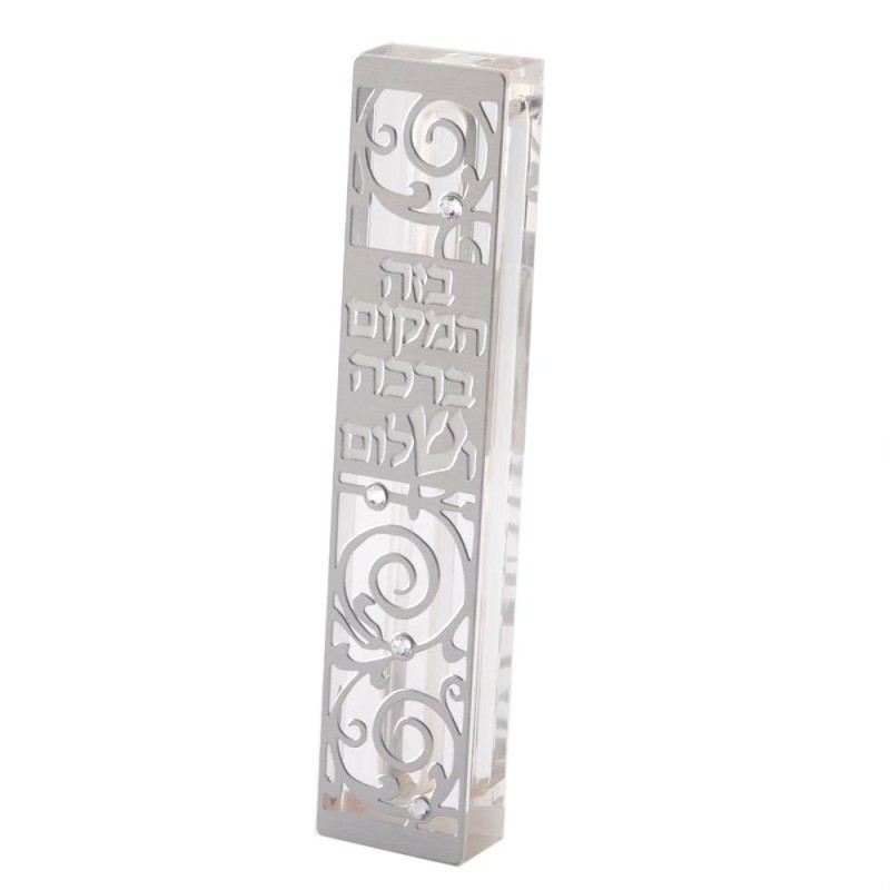 Dorit Judaica Acrylic Mezuzah Case with Steel and Swarovski Crystals -