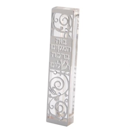 Dorit Judaica Acrylic Mezuzah Case with Steel and Swarovski Crystals -