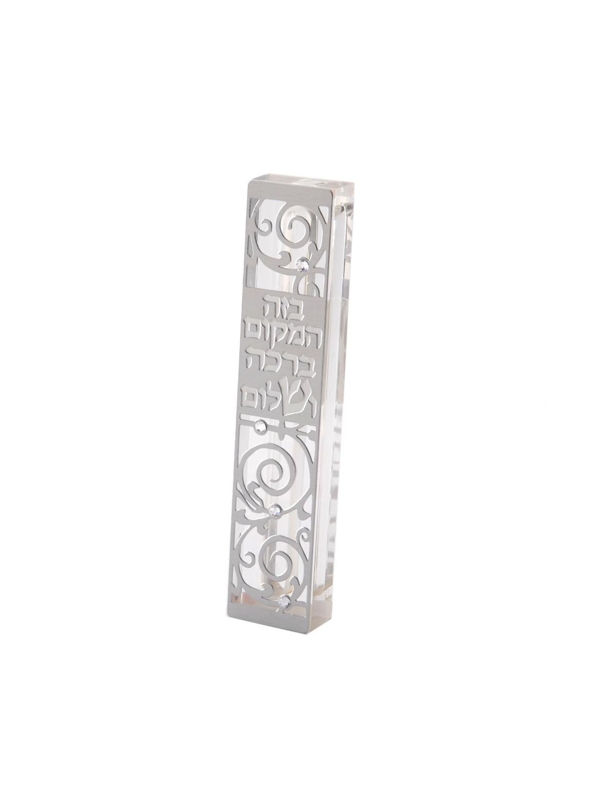 Dorit Judaica Acrylic Mezuzah Case with Steel and Swarovski Crystals -