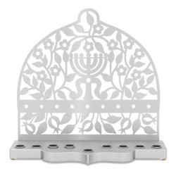 Dorit Judaica Menorah & Floral Pattern Aluminum Hanukkah Menorah