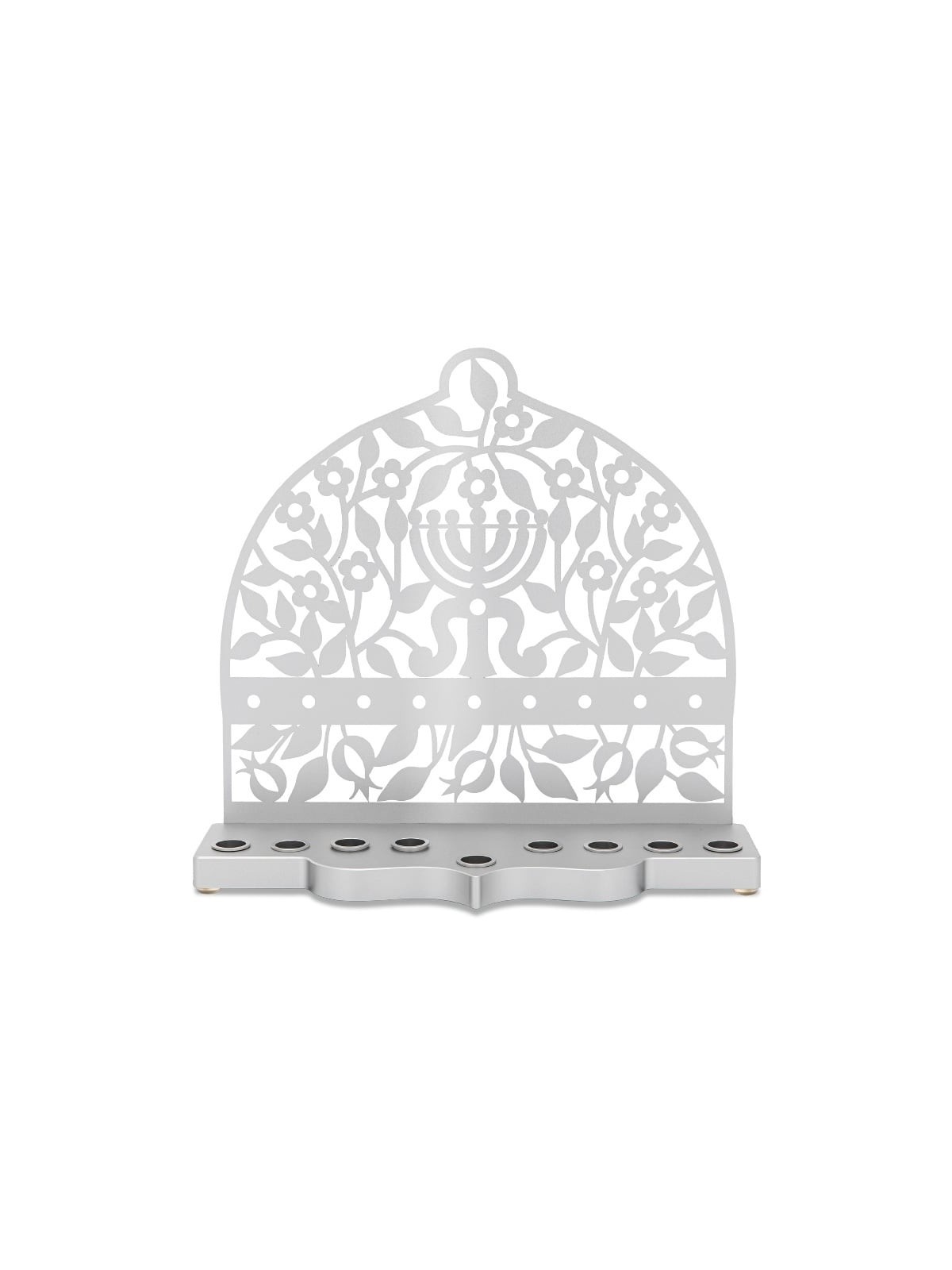 Dorit Judaica Menorah & Floral Pattern Aluminum Hanukkah Menorah
