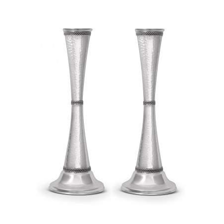 Sterling Silver Shabbat Candlesticks Hammered Design | Silver Judaica