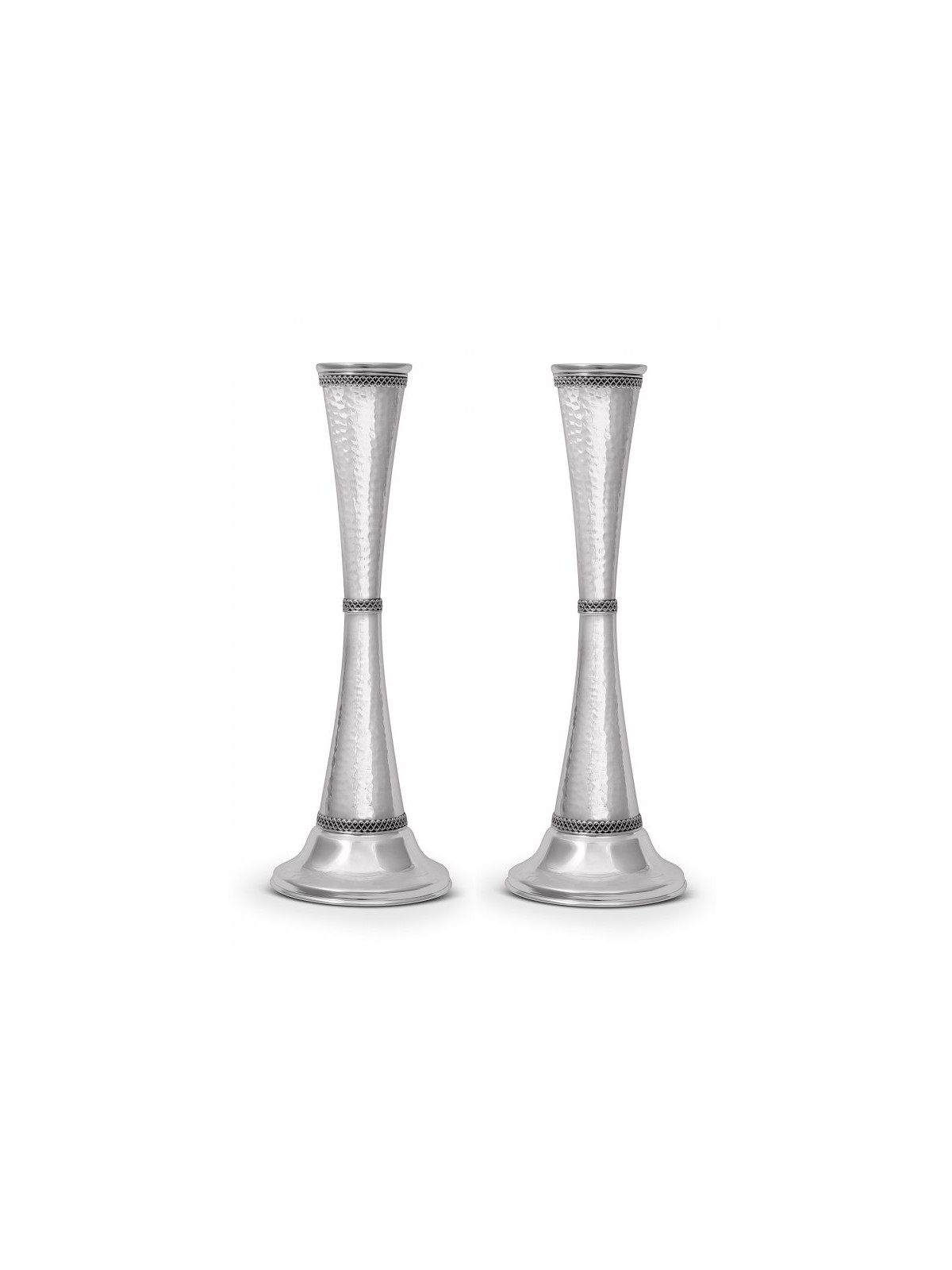 Sterling Silver Shabbat Candlesticks Hammered Design | Silver Judaica