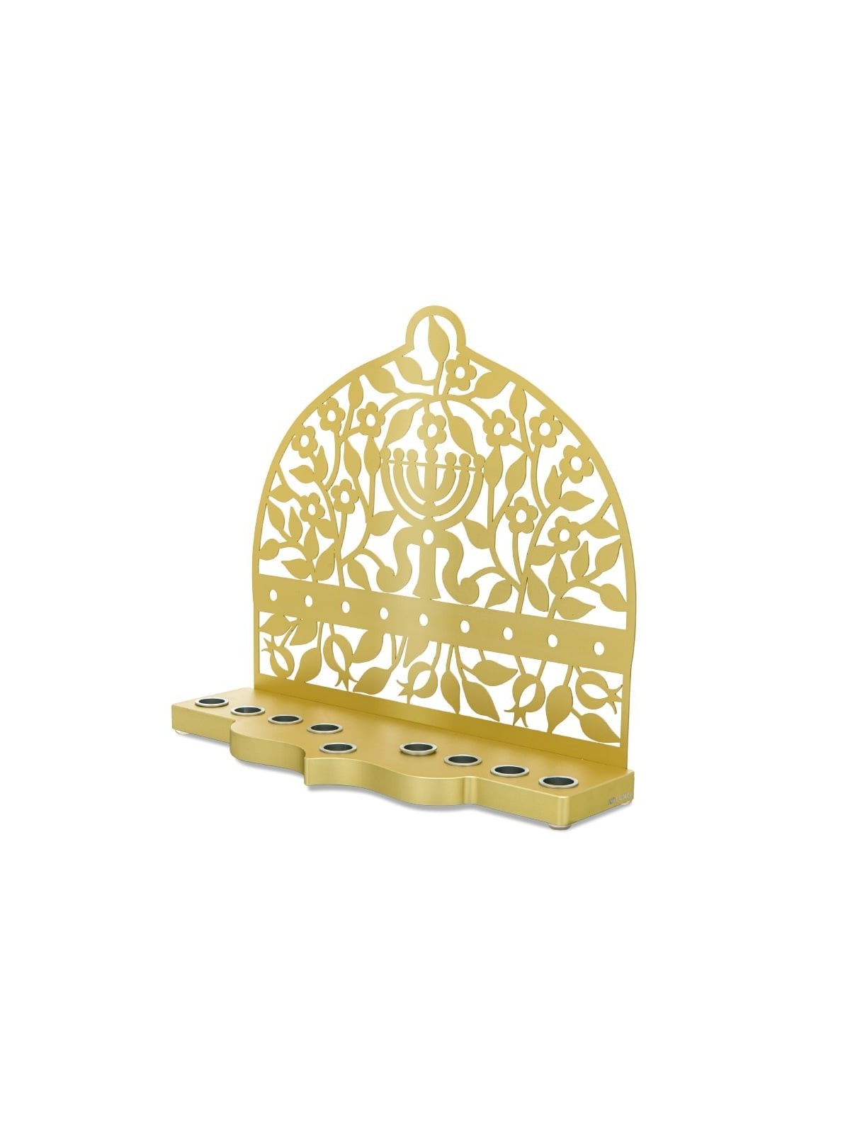 Dorit Judaica Menorah & Floral Pattern Aluminum Hanukkah Menorah