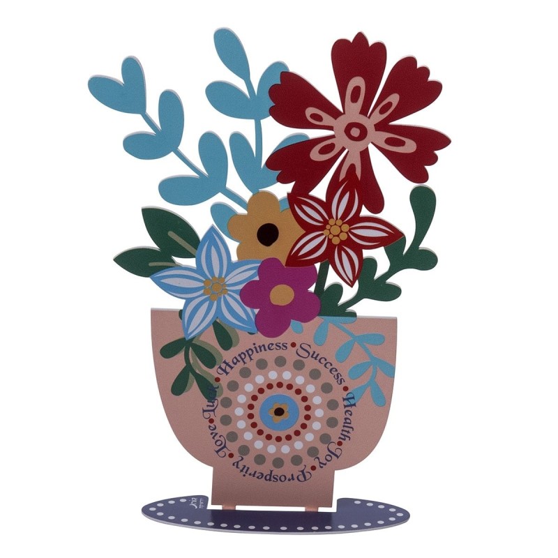 Dorit Judaica Colored Metal Standing Flower Pot - Multiple Blessings