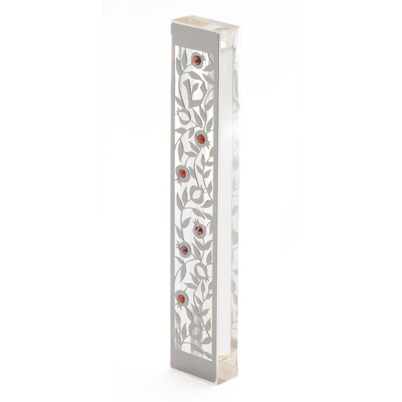 Dorit Judaica Large Acrylic and Steel Mezuzah Case - Pomegranates