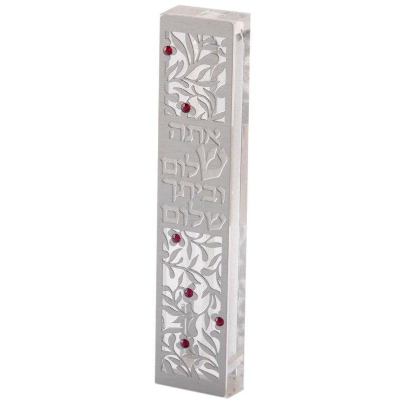 Dorit Judaica Acrylic Mezuzah Case with Laser-Cut Steel and Swarovski