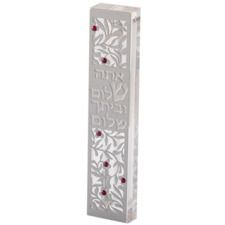 Dorit Judaica Acrylic Mezuzah Case with Laser-Cut Steel and Swarovski