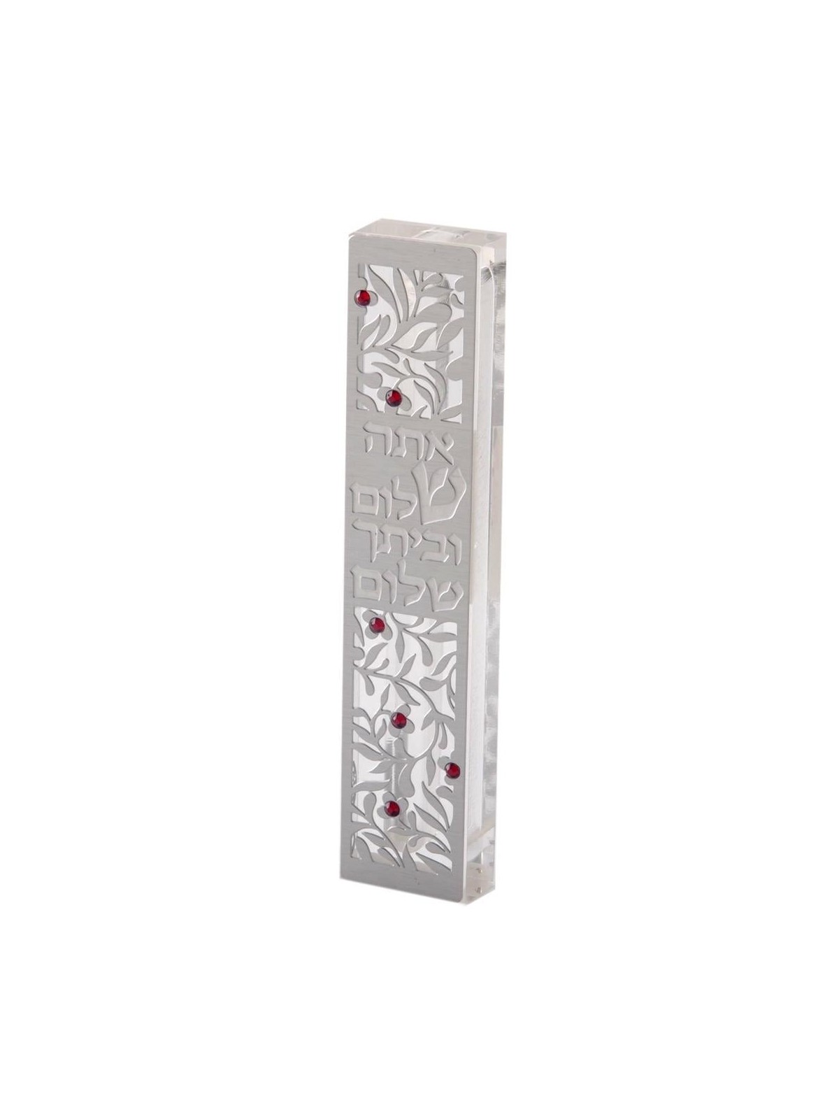 Dorit Judaica Acrylic Mezuzah Case with Laser-Cut Steel and Swarovski
