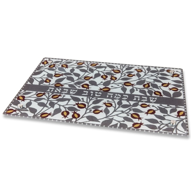 Designer Challah Board With Pomegranate Motif By Dorit Judaica (Red &