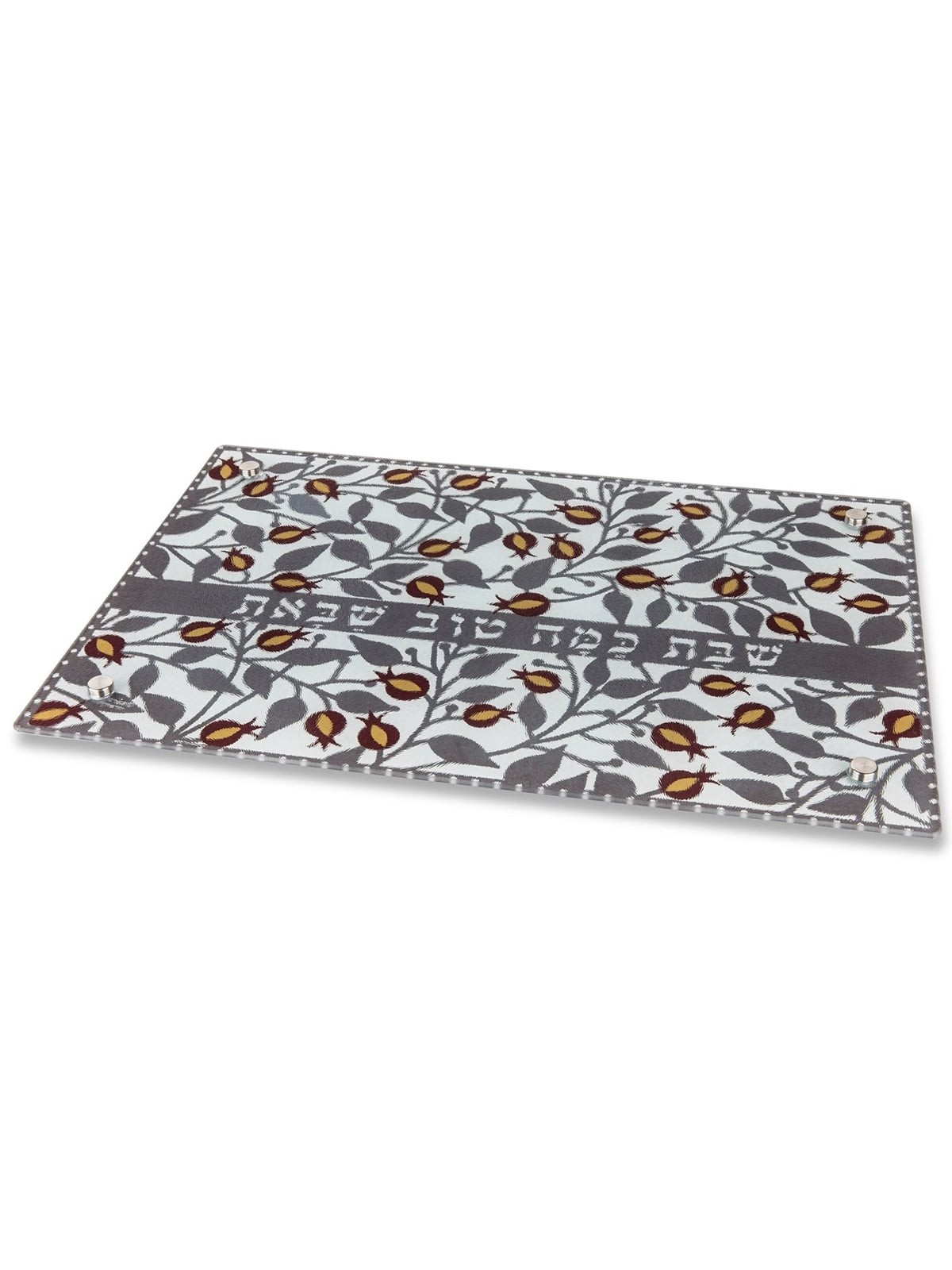 Designer Challah Board With Pomegranate Motif By Dorit Judaica (Red &