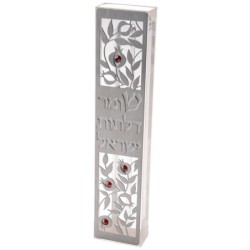 Dorit Judaica Acrylic Mezuzah Case with Laser-Cut Steel and Swarovski