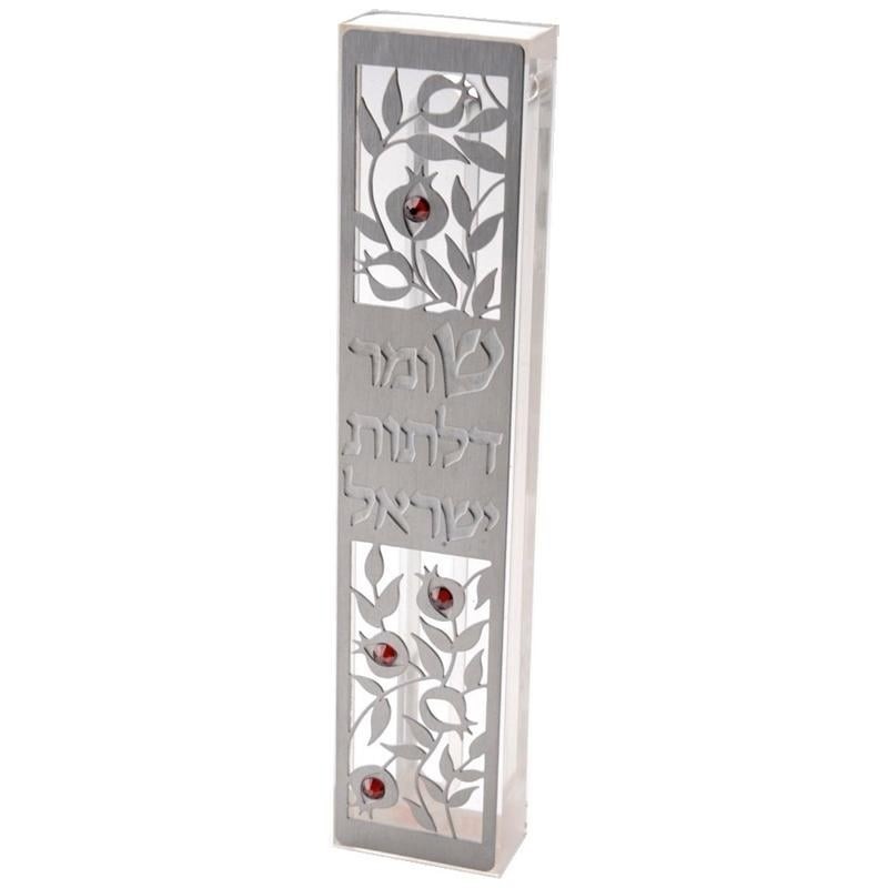 Dorit Judaica Acrylic Mezuzah Case with Laser-Cut Steel and Swarovski