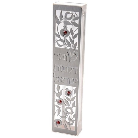 Dorit Judaica Acrylic Mezuzah Case with Laser-Cut Steel and Swarovski