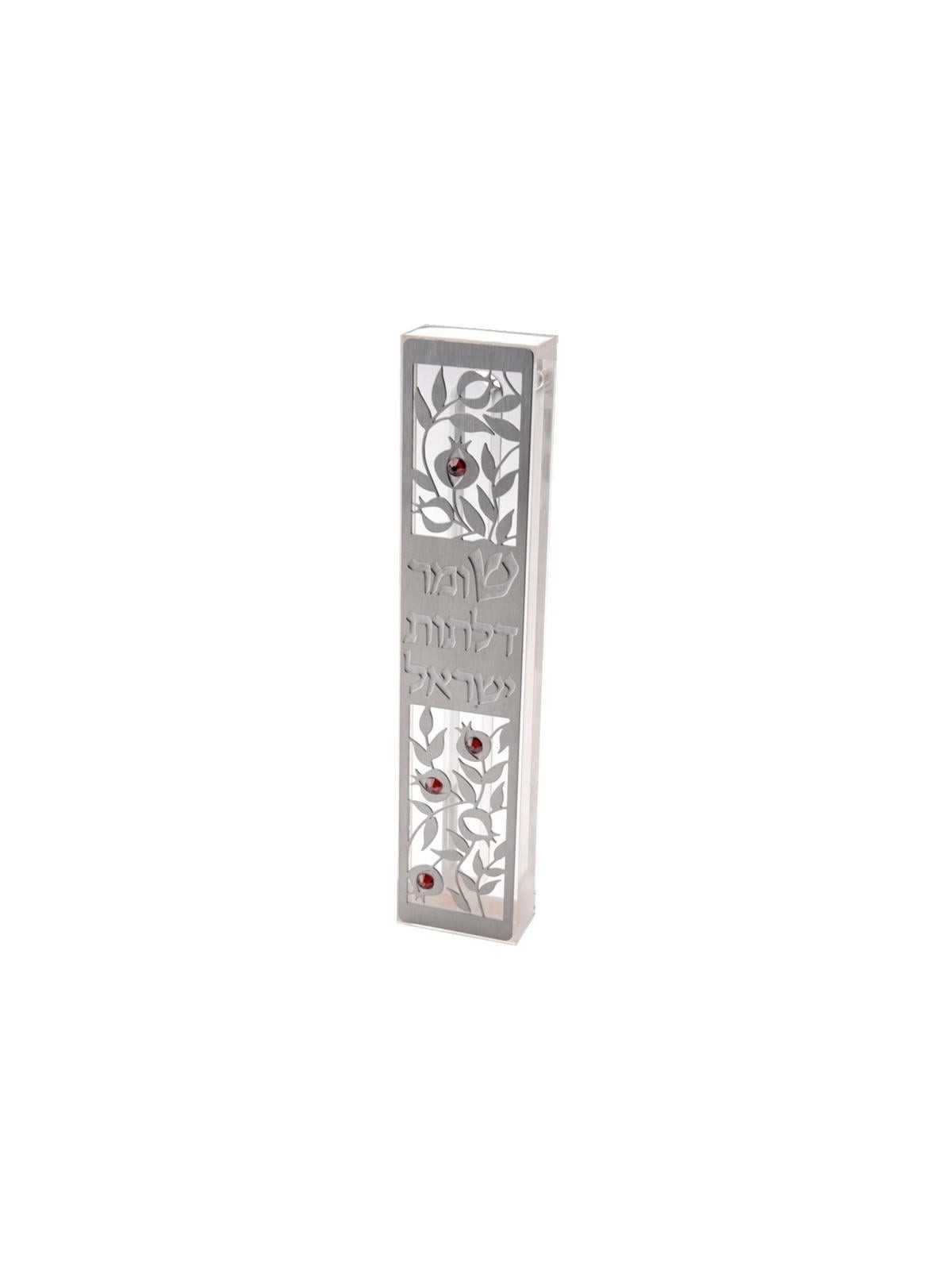 Dorit Judaica Acrylic Mezuzah Case with Laser-Cut Steel and Swarovski