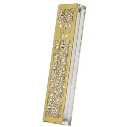 Dorit Judaica Gold-Plated Acrylic Mezuzah Case With Floral Motif