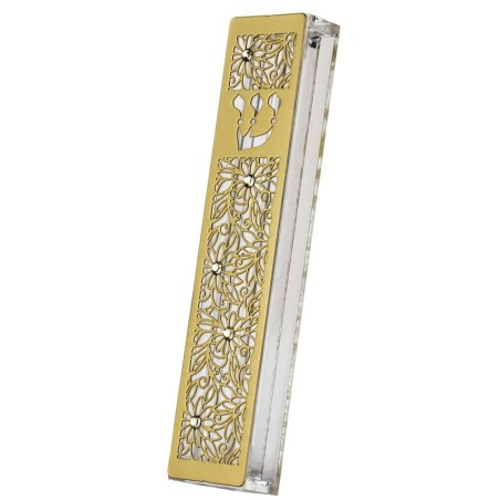 Dorit Judaica Gold-Plated Acrylic Mezuzah Case With Floral Motif