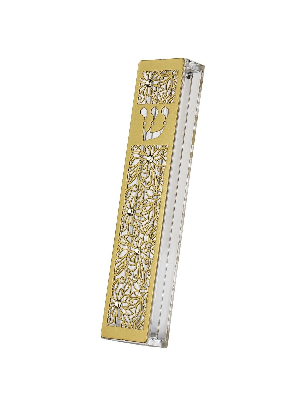 Dorit Judaica Gold-Plated Acrylic Mezuzah Case With Floral Motif