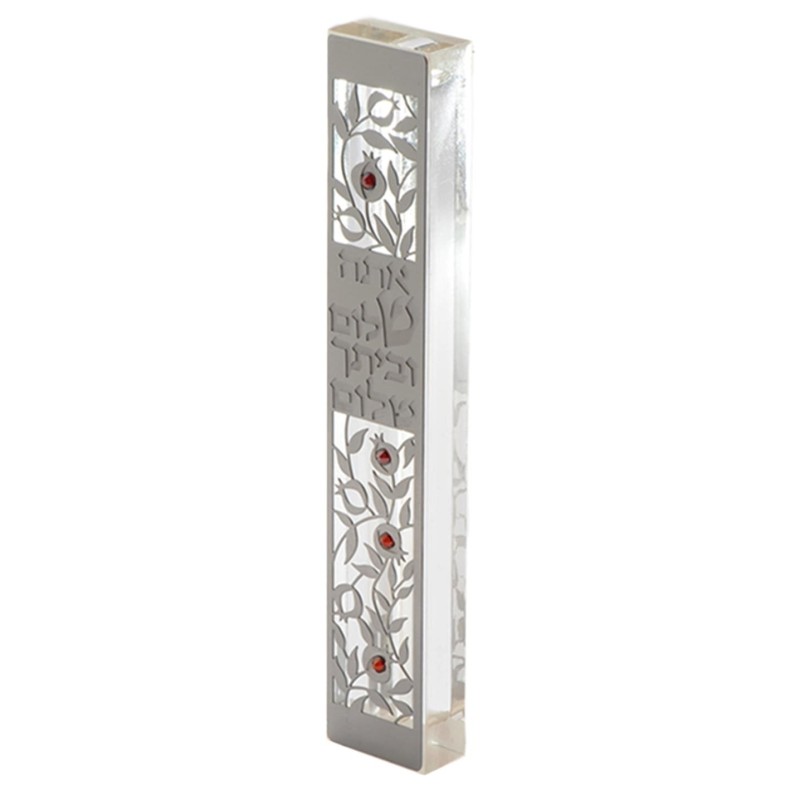 Dorit Judaica Large Acrylic and Steel Mezuzah Case - Peaceful Pomegran