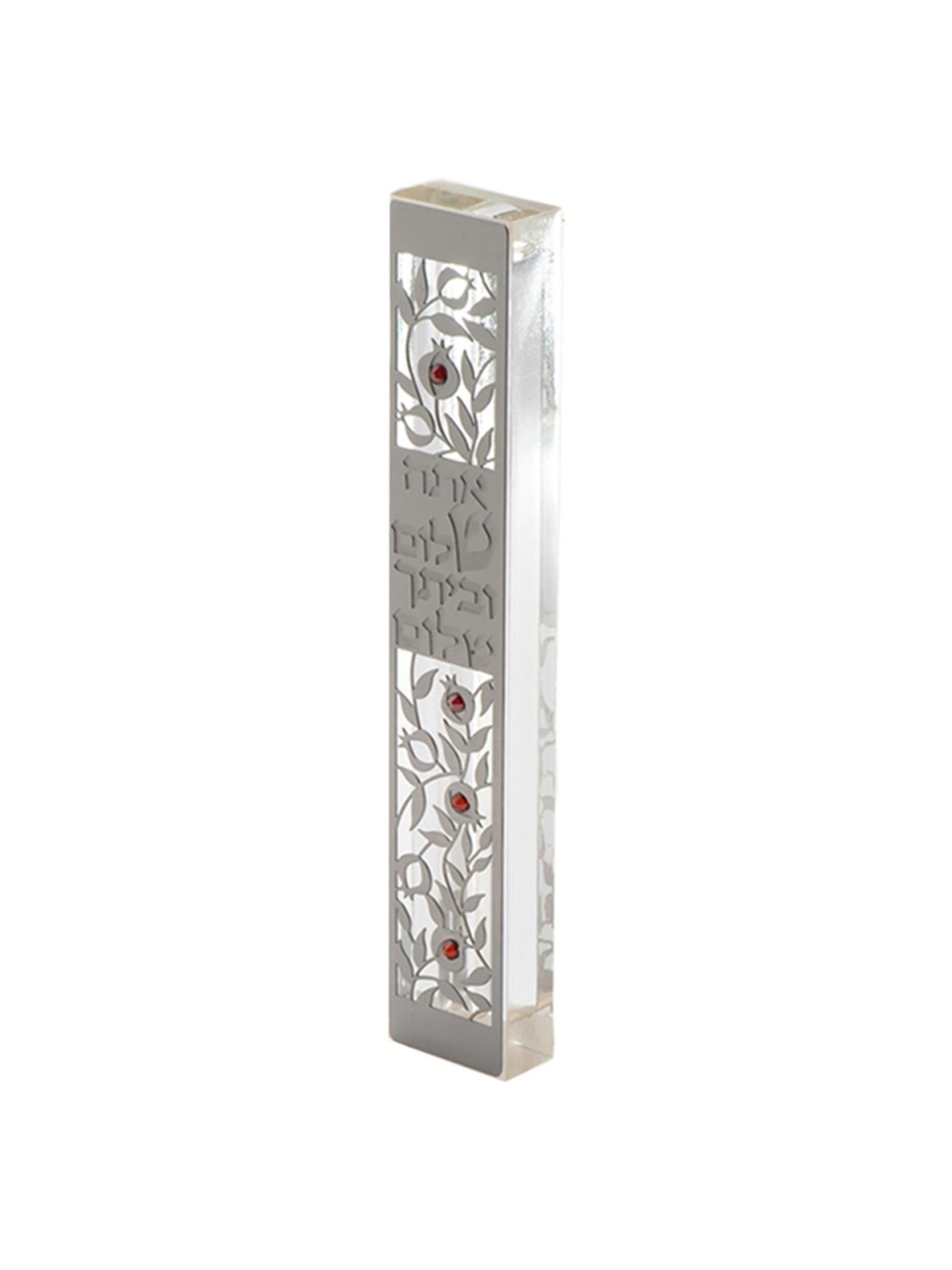 Dorit Judaica Large Acrylic and Steel Mezuzah Case - Peaceful Pomegran